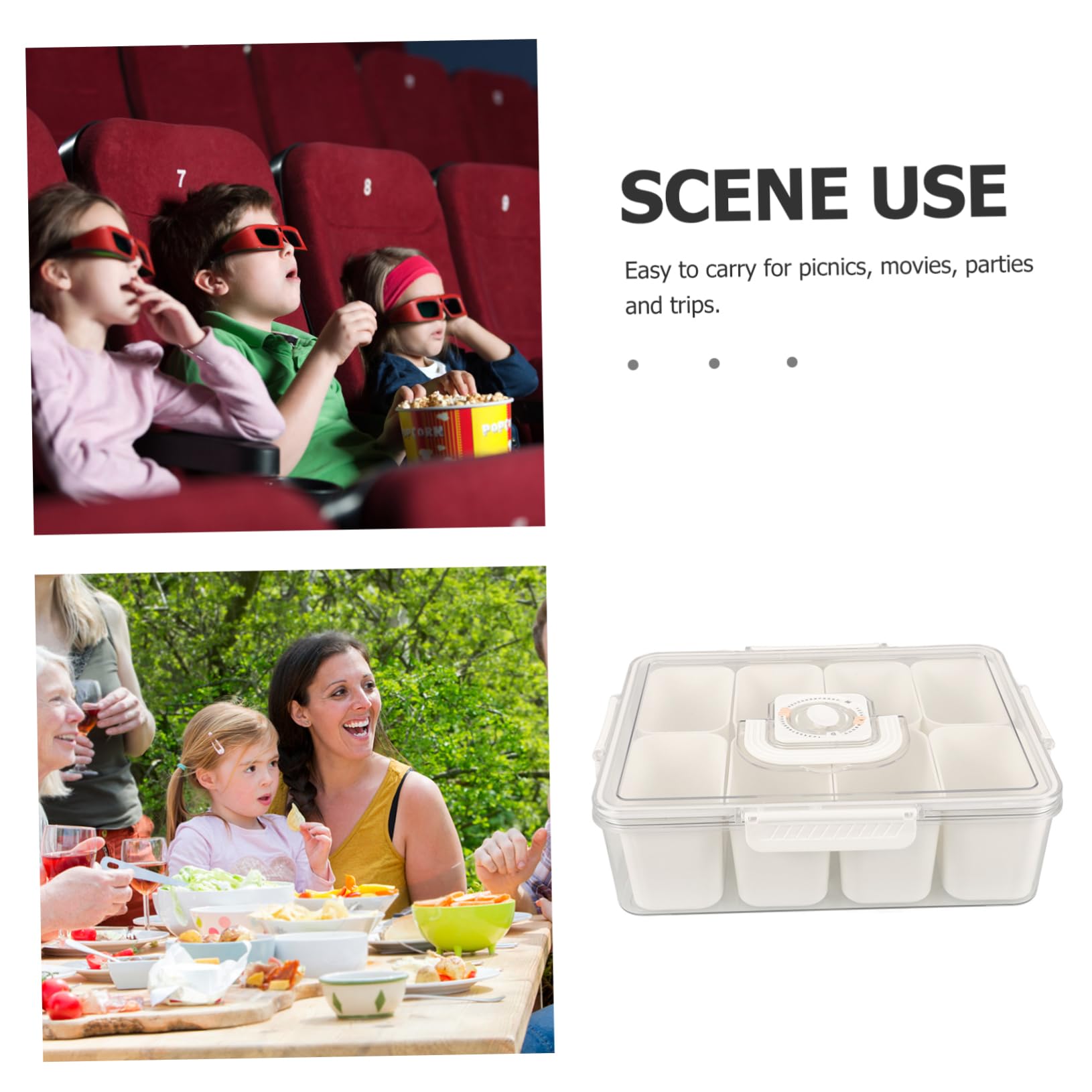 Scatola porta snack portatile in stile europeo con manico, vassoio compatto per caramelle e frutta secca per una facile conservazione e divertimento in movimento