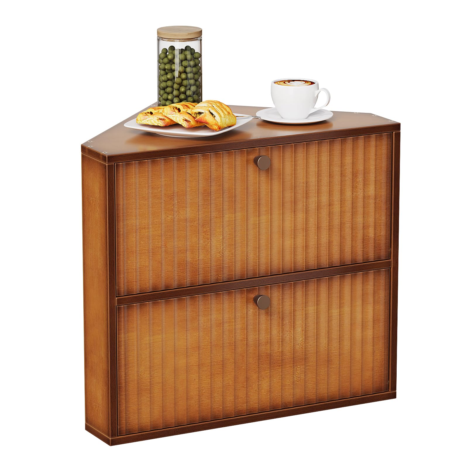 Photo 1 of Trironsun Corner Bread Box for Kitchen Countertop Bamboo Two Layer Large Capacity Bread Storage Bin Vintage Storage for Homemade Bread (Brown)