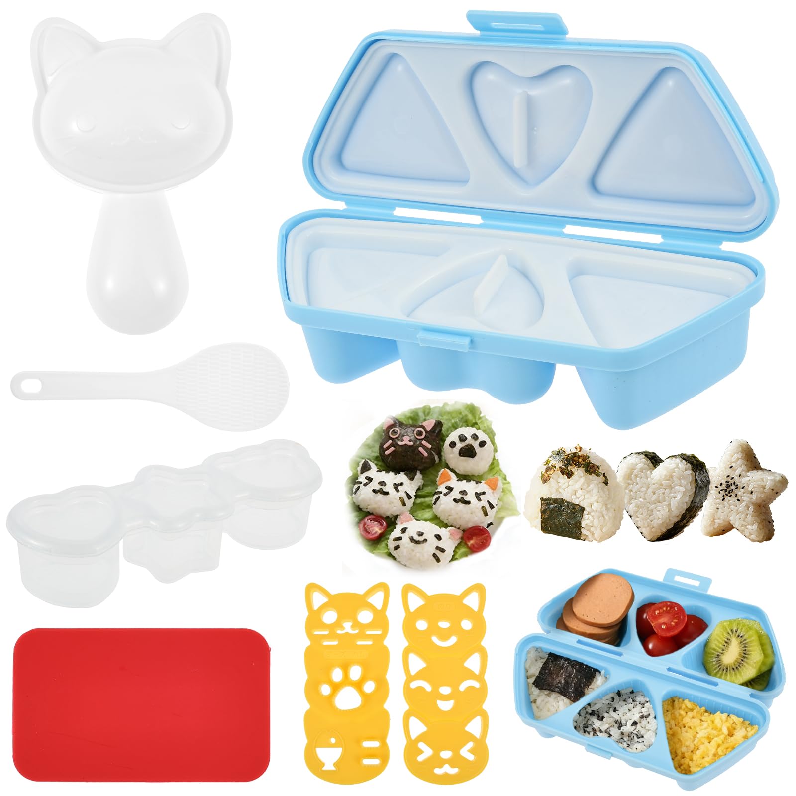 Shaojian Muti Color 6 In 1 Onigiri Mould Set, Cute Cat Rice Ball Maker Plastic Triangle Sushi Maker Mould For Lunch Bento And Home Diy