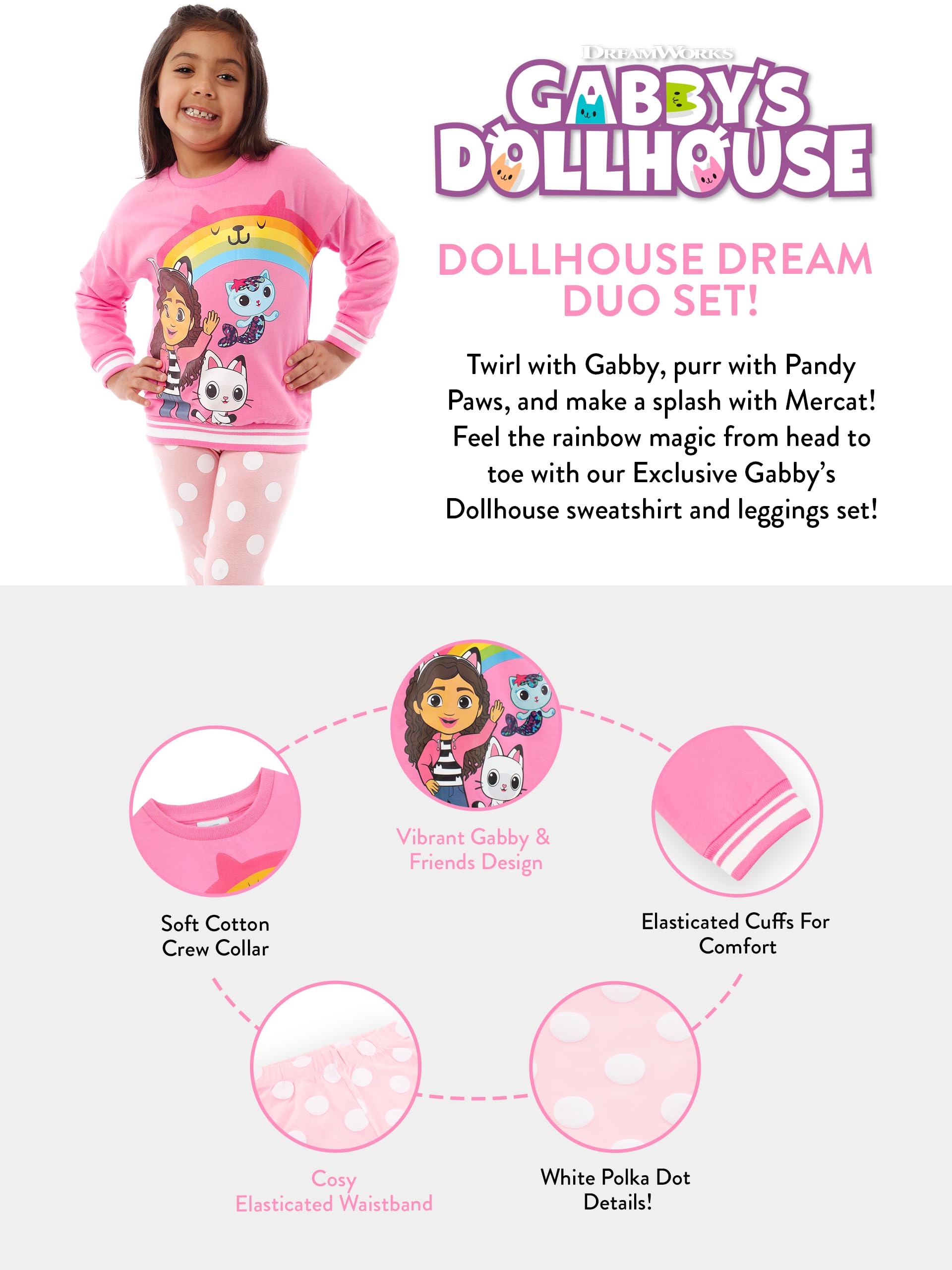 DREAMWORKS GABBY'S DOLLHOUSE Set Felpa e Leggings per Ragazze Pandy Paws e Mercat Co ORD | Completi e Set di Abbigliamento per Ragazze | dai 3 ai 10 Anni| Merce Ufficiale Gabby