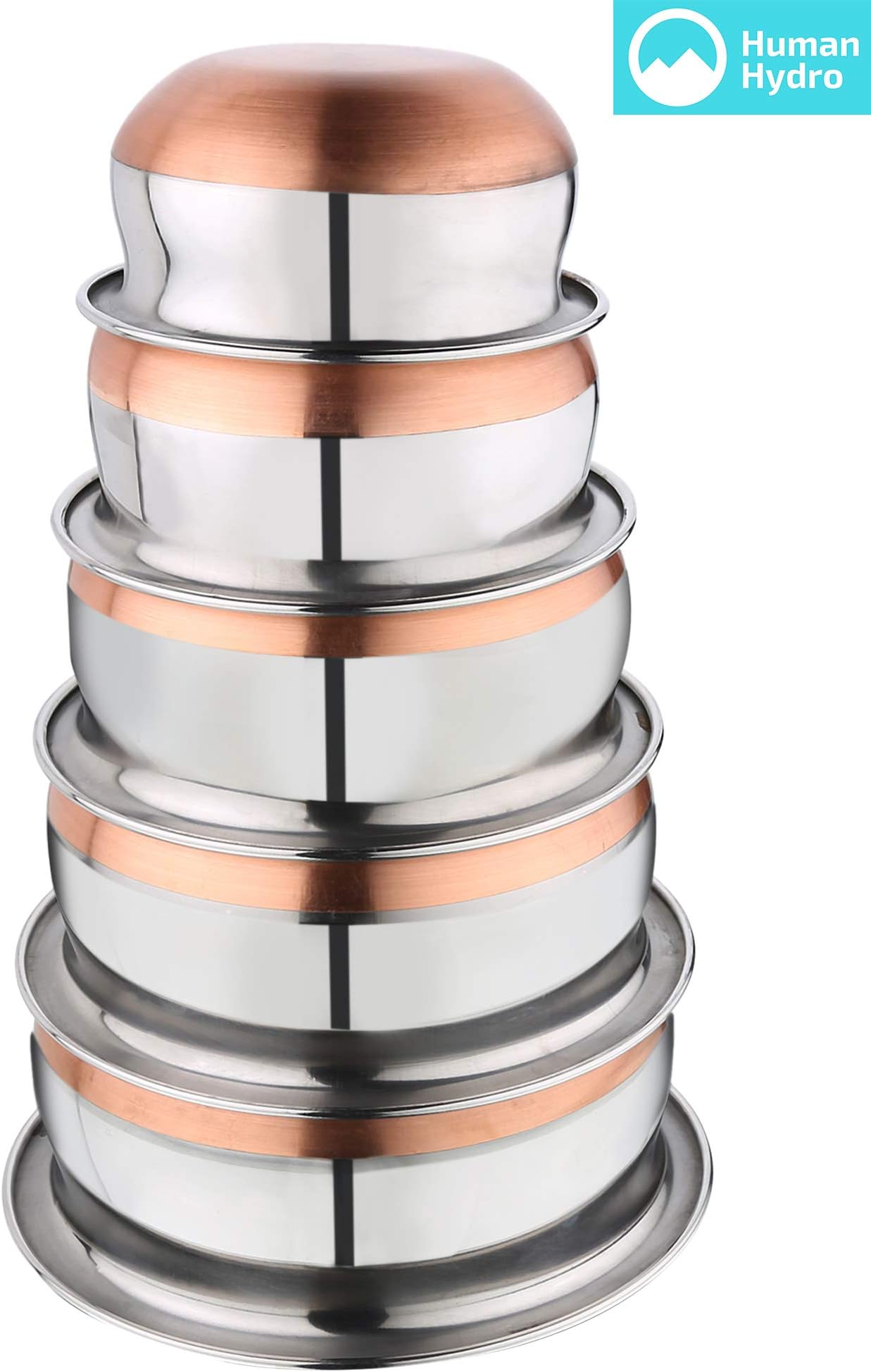 Human Hydro Steel With Copper Bottom Handi Set, 500 ML, 800 ML, 1000 ML, 1300 ML, 2 Liter, 5 Piece (Silver)