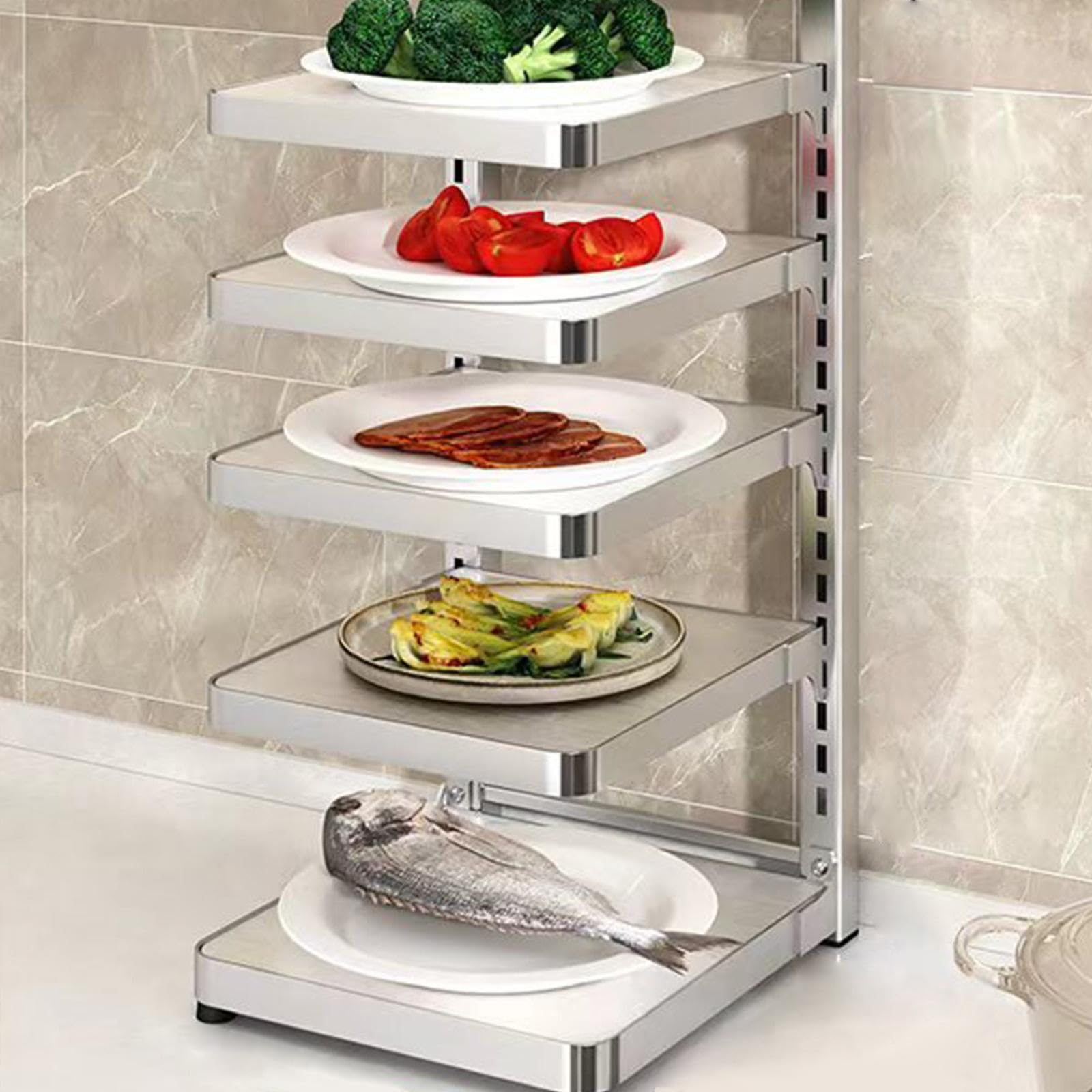 Estante Organizador para Y Sartenes, Resistente, Reutilizable Y Ajustable, para La Cocina, 5 Niveles, tal como se describe