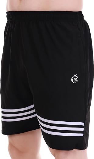 BLUE STAR SHARK Athletic Sports Shorts for Men with Zip Pockets and Elastic Waistband Quick Dry Lightweight Activewear.