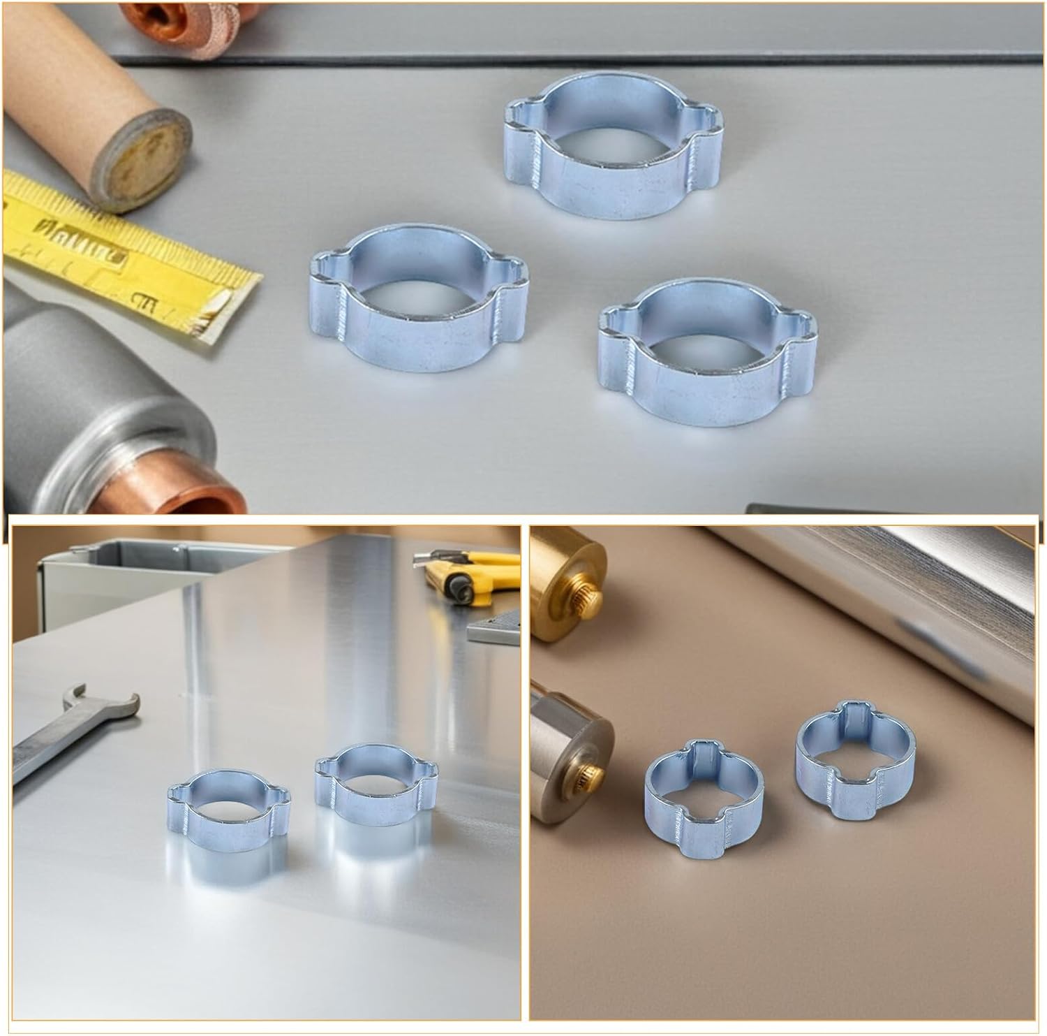Luxshiny 20pcs Double Ear Hose Clamp Crimp Rings 15-18mm Galvanized Steel Pipe Fitting Clips for Plumbing and Tube Fastening