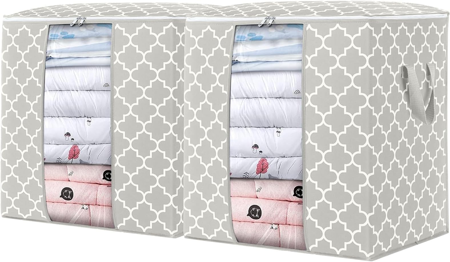 WISELIFE Storage Bags 2 Pack/100L Large Blanket Clothes Organization and Storage Containers for Comforters,Bedding, Foldable Organizer with Reinforced Handle, Clear Window, Sturdy Zippers,Lvory