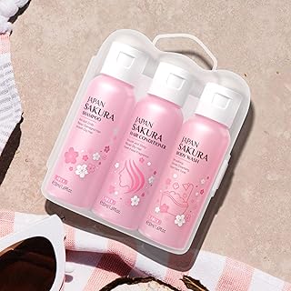 LAIKOU Sakura Spa Gift Set, Bath & Hair Care Travel Kit, Shampoo, Conditioner & Body Wash, Hydrating, Nourishing & Gentle ...