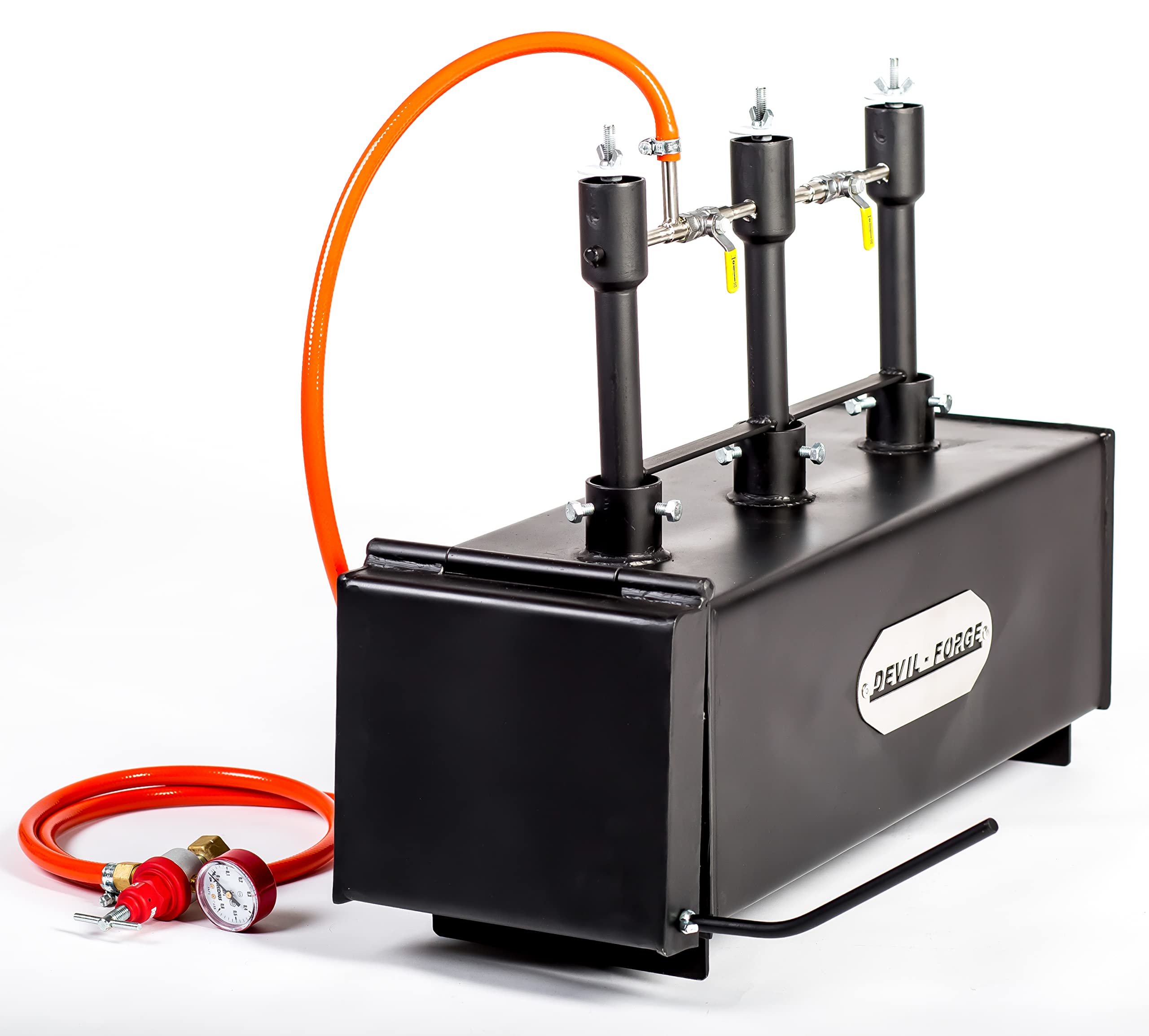 DEVIL-FORGE Forge à Gaz Propane DFPROF3+1D/2” avec 1 Porte 3 Brûleurs DFP (240.000 BTU) utiliser 1, 2 ou 3, Double insulation 2“ pour Couteliers, Maréchaux-Ferrants et Forgerons, Fabrication Couteaux