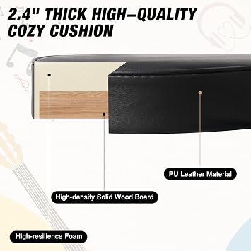 Guitar Stool with Padded Cushion, Foldable Guitar Seat with Removable Back Support, Musician Stool with Footrest, Black