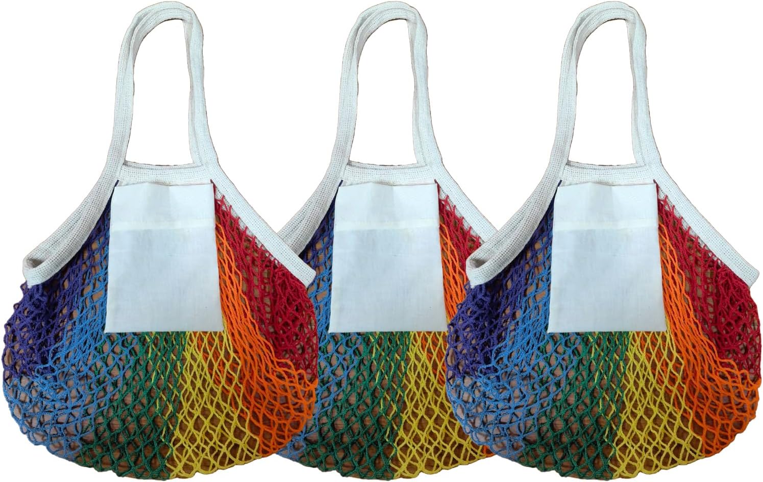 SULUNZEGER Grocery Bags, Reusable Tote Bag with Handle for Women, Large Cotton Mesh Shopping Organizer for Vegetable and Fruit, Foldable Colorful Beach Storage Toys (3 Pack)
