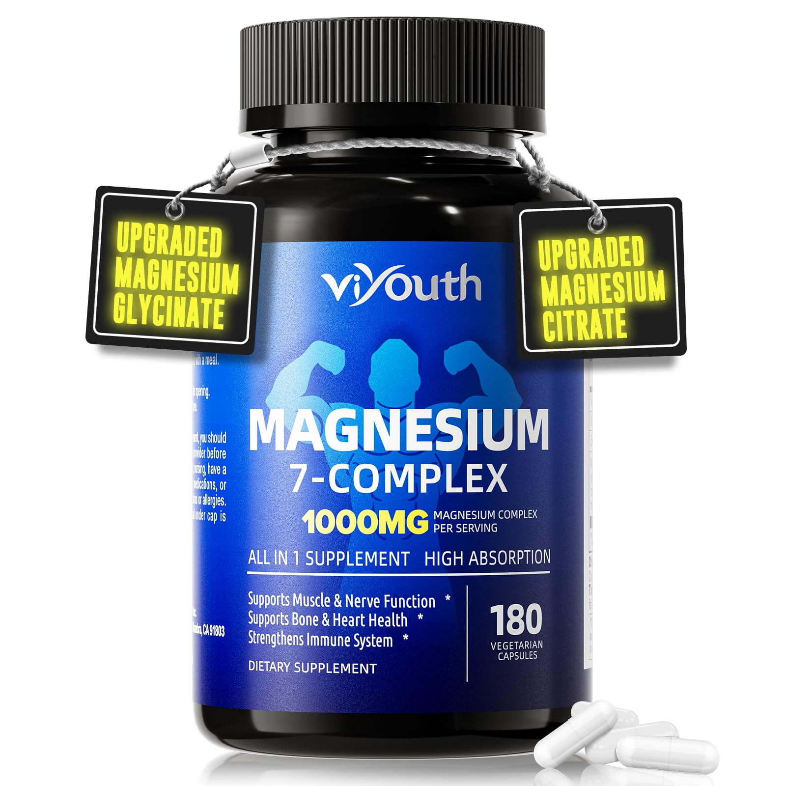 Magnesium 7 Complex Supplement Advanced for Sleep & Muscle, 180 Capsules 180 Count (Pack of 1)