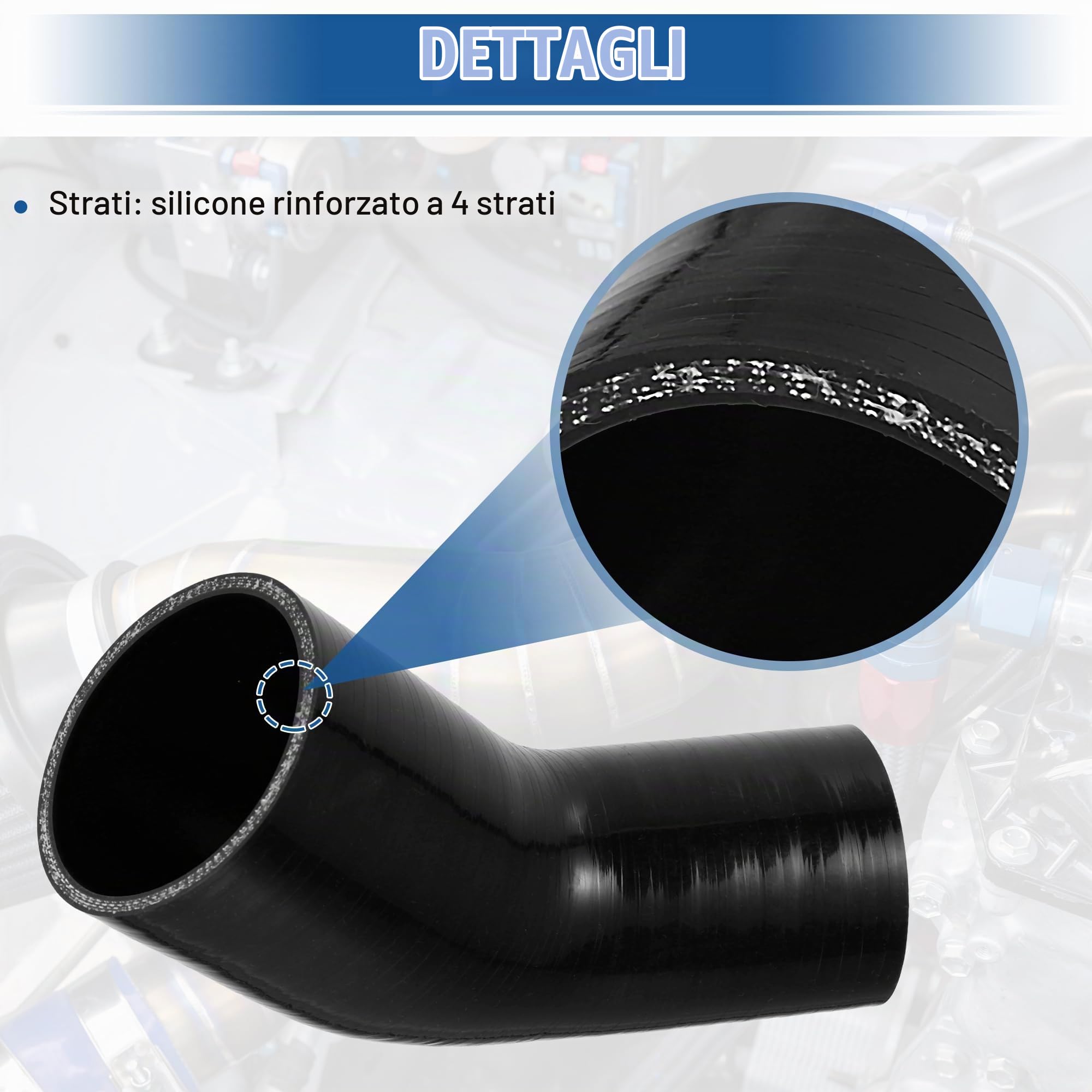 QUARKZMAN Gomito Riduttore 45° Silicone Flessibile 2.5-3.0" Nero 1pc | 4 Strati, Diametro 63/76mm, Lunghezza 102mm, Temperatura -60°C~+260°C, Pressione 0.3-0.9Mpa, Per Turbo, Intercooler