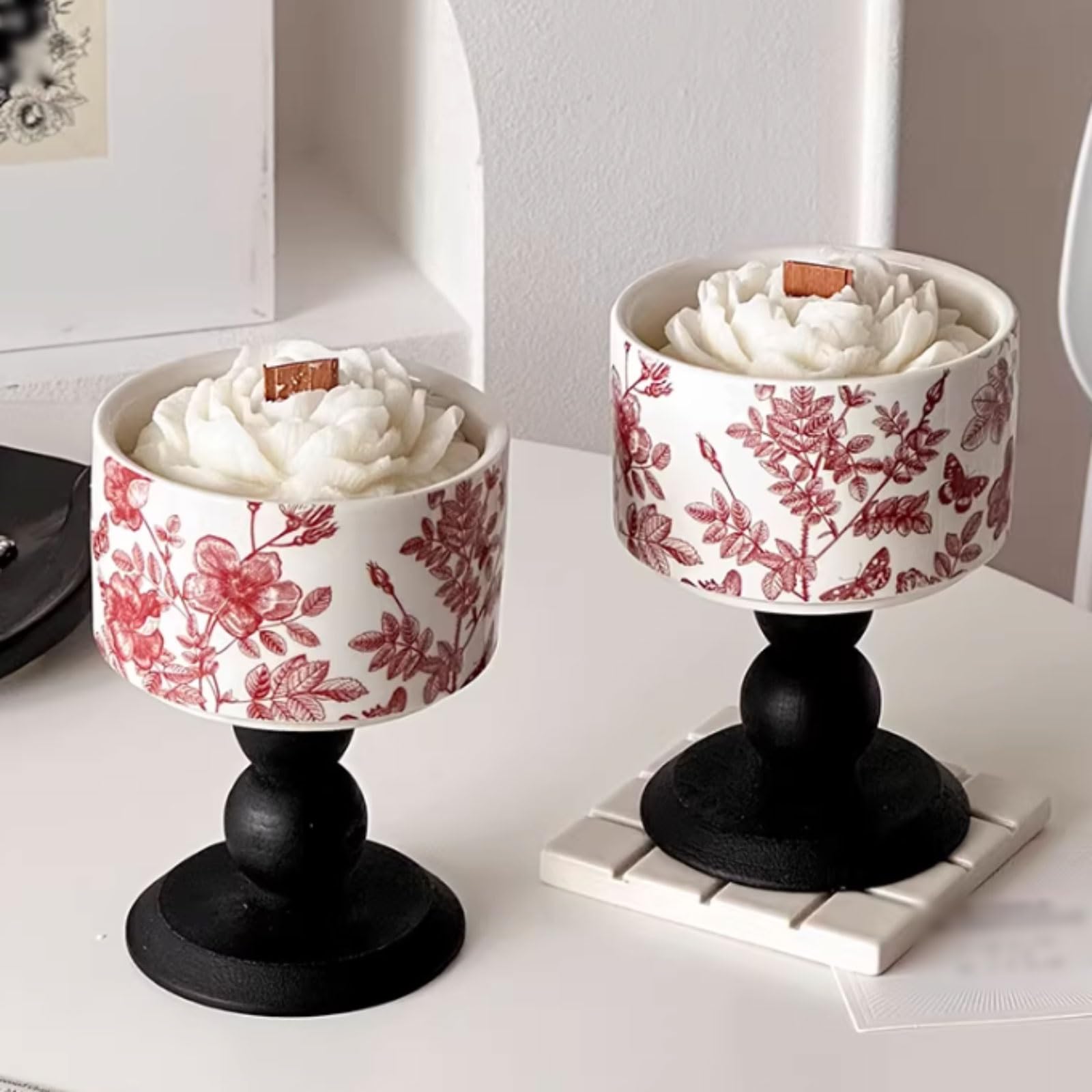 Kompaktowe świece ceramiczne z wosku sojowego i botanicznych olejków eterycznych, świece cylindryczne w szkle, świece zapachowe retro, trwałe, nie kłujące (Gardenia)