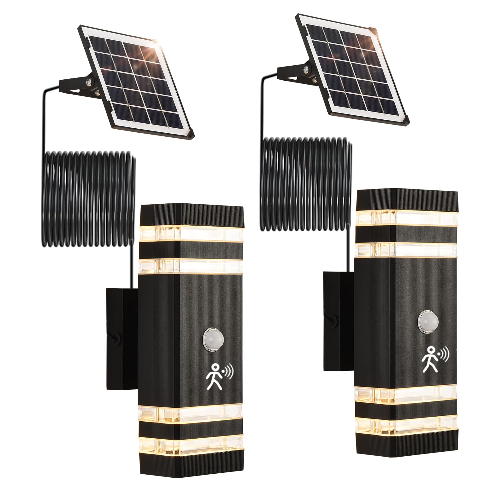 BOXCUPIN Outdoor Solar Wall Lights 2 Pack, Motion Sensor Split Outdoor Wall Sconce Light Fixture, Solar Outdoor Wall Porch Lights for Porch, Patio, Outside, Garage, Entryway