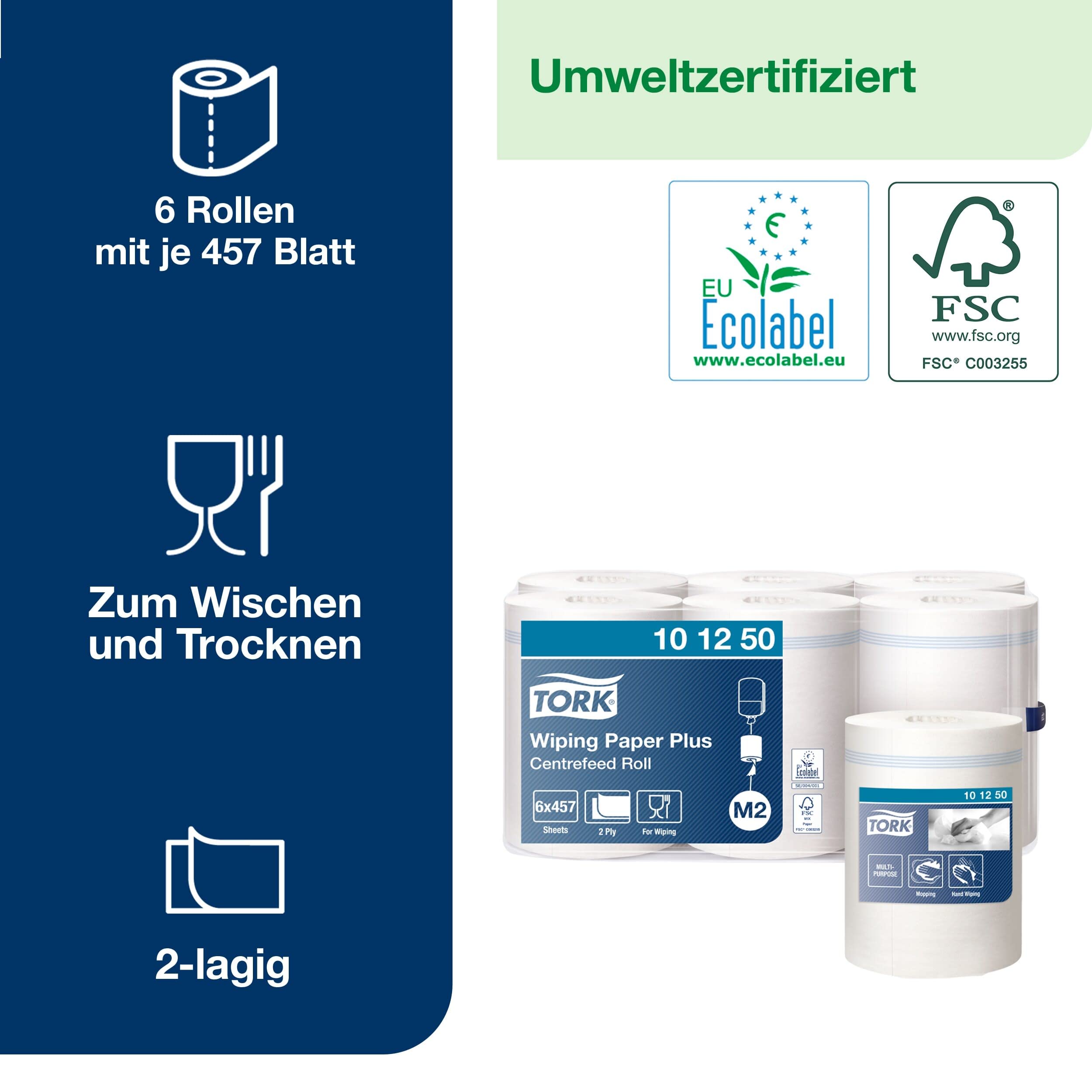 Tork Starke Mehrzweck-Papierwischtücher mit Innenabrollung Weiß M2 – Bild 3