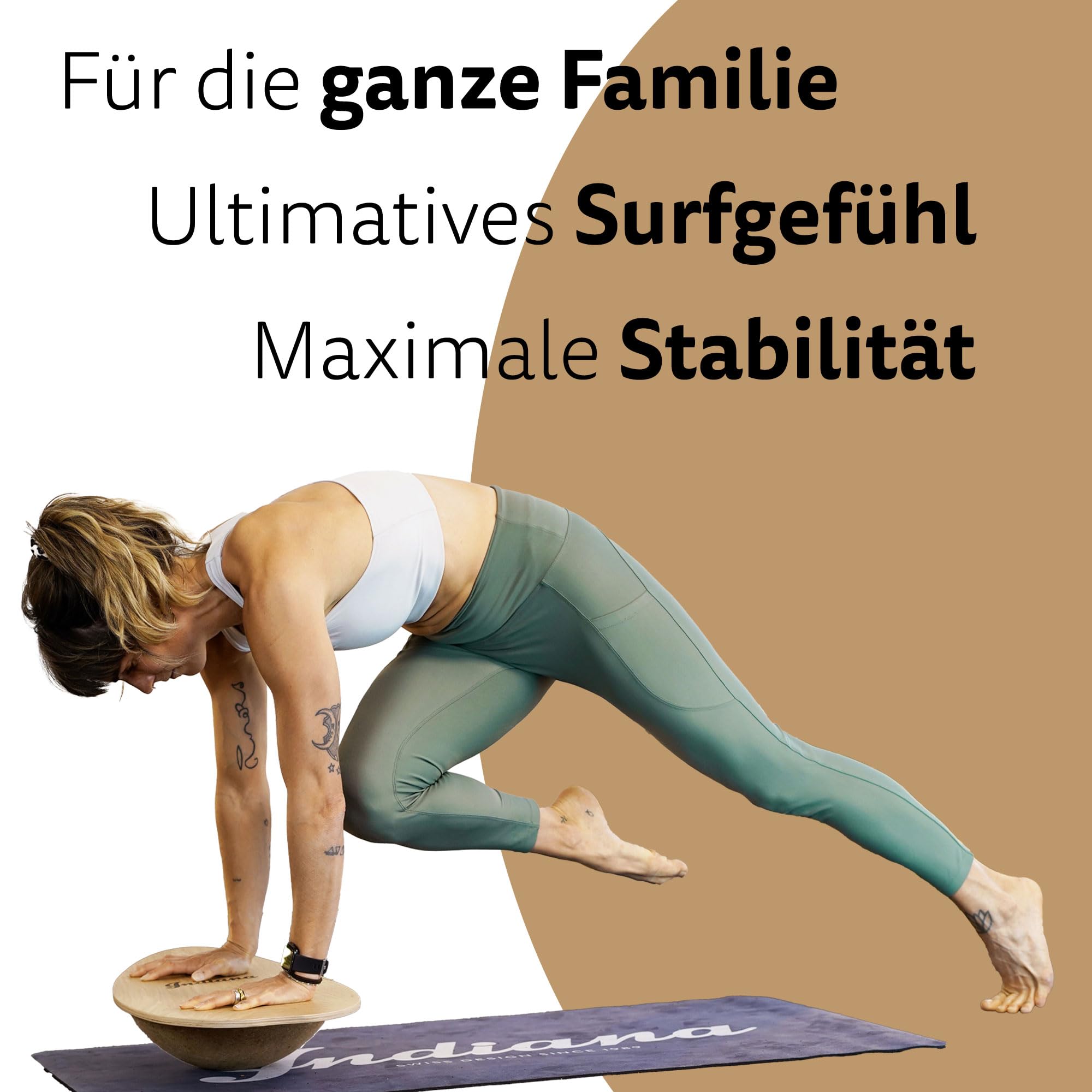 Indiana® Balance Board | DAS ORIGINAL Swiss Made - HANDGEFERTIGT | inkl. Premium Korkrolle | Balancierbrett Fiberglas verstärktem Holzkern | Gleichgewichtstraining für Kinder und Erwachsene