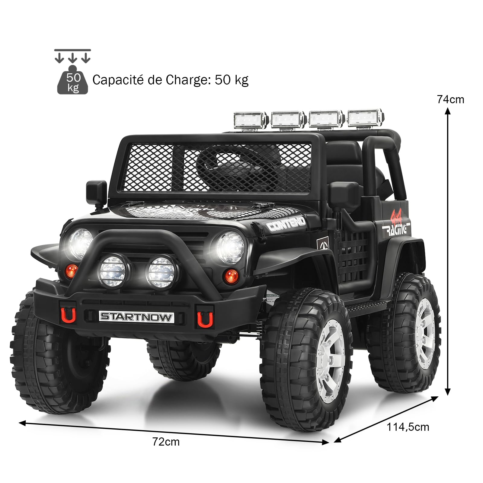COSTWAY 12V Voiture Électrique Enfant avec Télécommande 2,4G, Véhicule Électrique avec Lumières LED & Musique & Klaxon, Démarrage Lent, 3 Vitesses, Charge 50kg pour Enfant de 3 Ans+ (Noir)