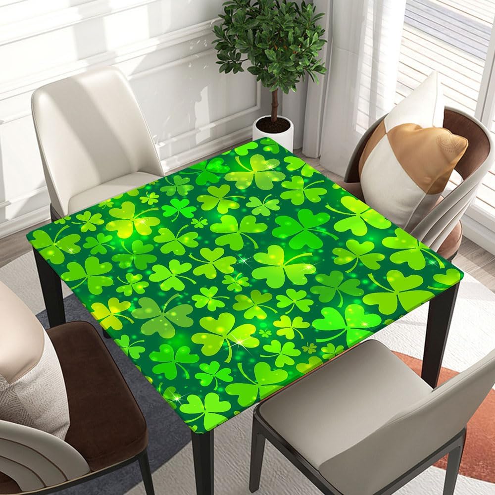 Clovers Backgrounds Elastic Edged Polyester Tablecloth,Waterproof and Oil Proof Fitted Table Covers Easy to Clean, Fitted for 60"x60" Table Style 2875