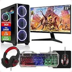 PC Gamer Intel Core i5 16GB SSD 1TB Placa de Vídeo RX 580 8GB 256 Bits Monitor 23" com Kit Gamer - Fonte 400W Real Strong Tech