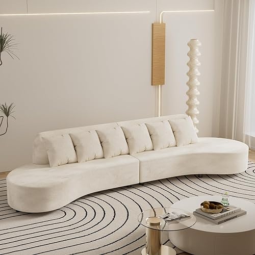 Curved Combination Couch, 132" 6 Seat Luxury Velvet Sofa, Half-Moon Shaped Modular Sectional Couches, Solid Wood High-Density Foam Filling, for