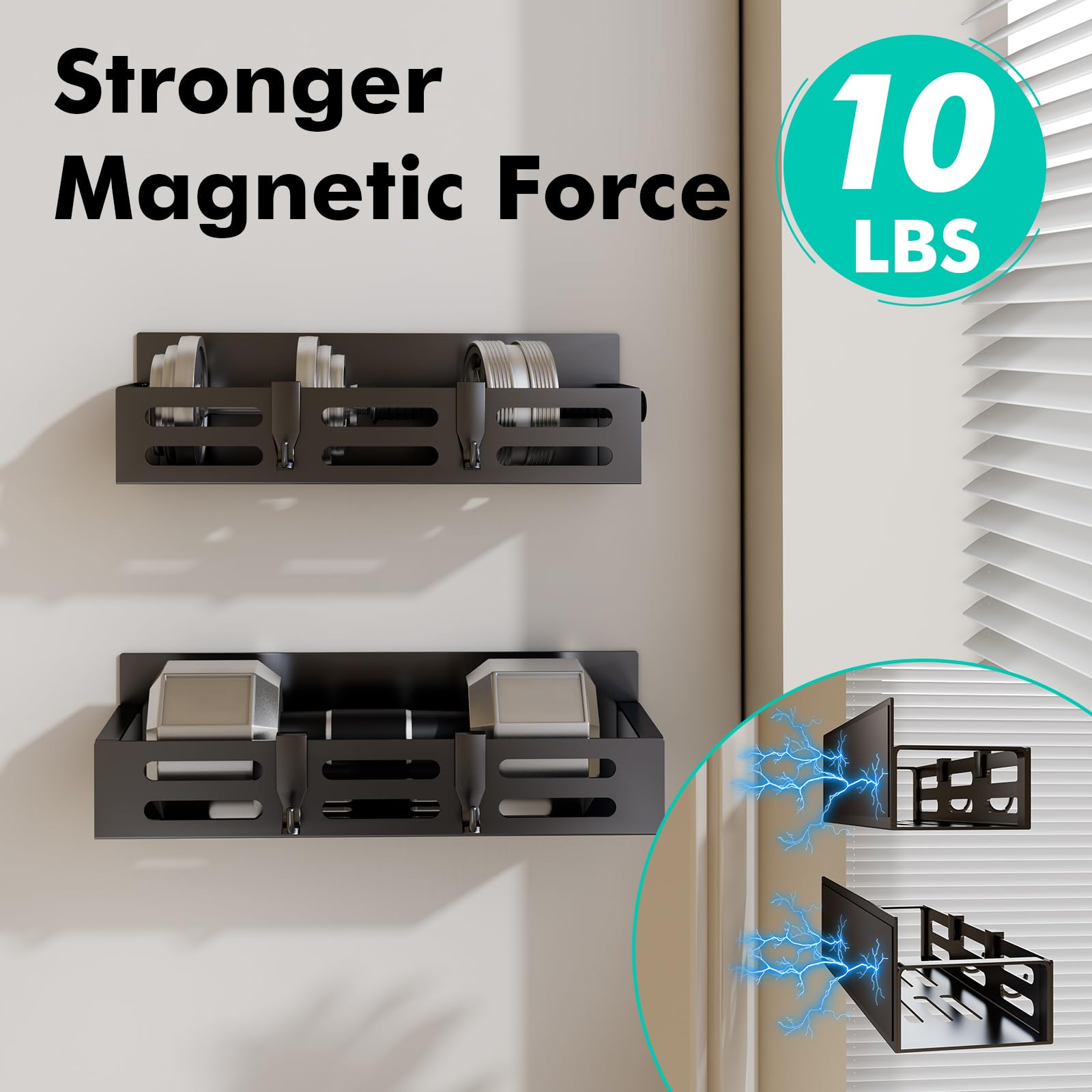 SETBAOO Paquete de 6 estantes magnéticos para refrigerador, estante magnético negro y organizadores de gabinete de cocina, almacenamiento de condimentos, mini estantes.