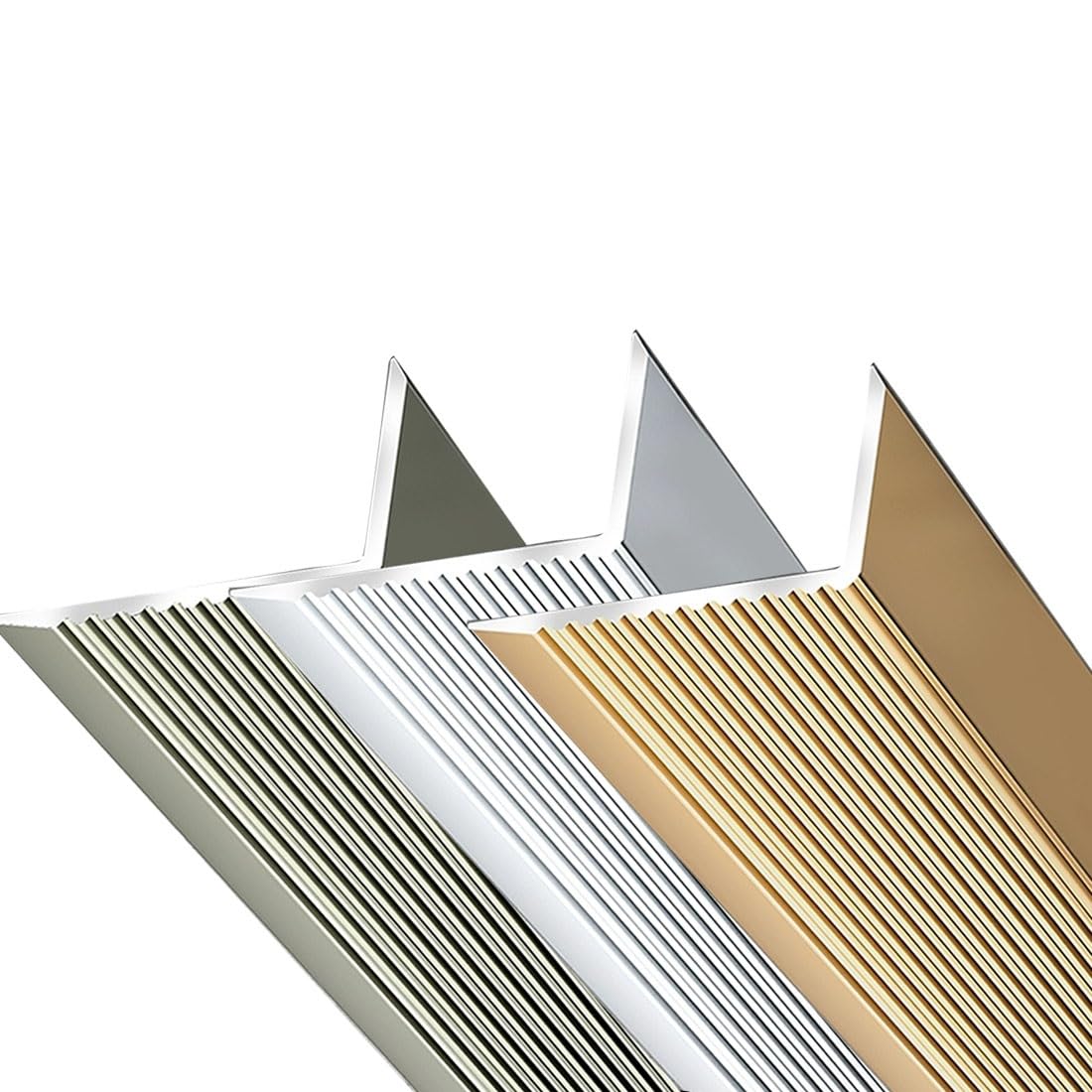 Tira antideslizante de aluminio para escalera, 125 cm, impermeable, protector de borde en forma de L para peldaños interiores, acabado dorado, protector de escalera para mayor seguridad