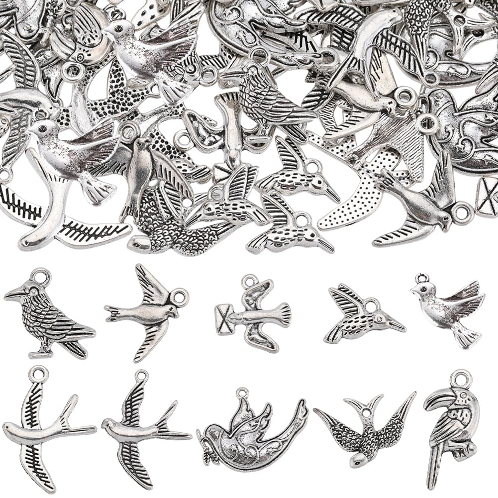 SUNNYCLUE 80Pcs Bird Charm Silver Hummingbird Charms Bulk Tibetan Style Alloy Vintage Animal Mini Birds Charm for Jewellery Making Charms Supplies DIY Necklaces Bracelets Earrings Keychain Craft Adult