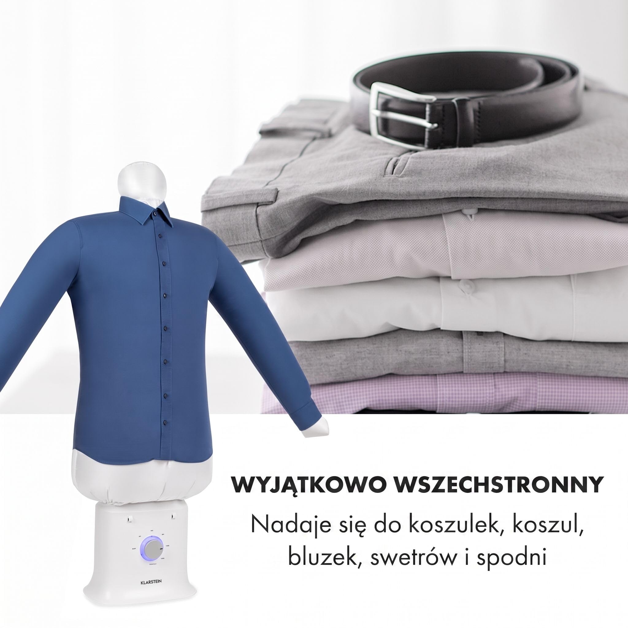 Klarstein ShirtButler Deluxe automatyczne urządzenie do suszenia i prasowania, 2w1, Grzałka bezpieczeństwa 1250 W, Technologia HotAir Tension, Timer: 0-180 min. Materiał: nylon Oxford, biały