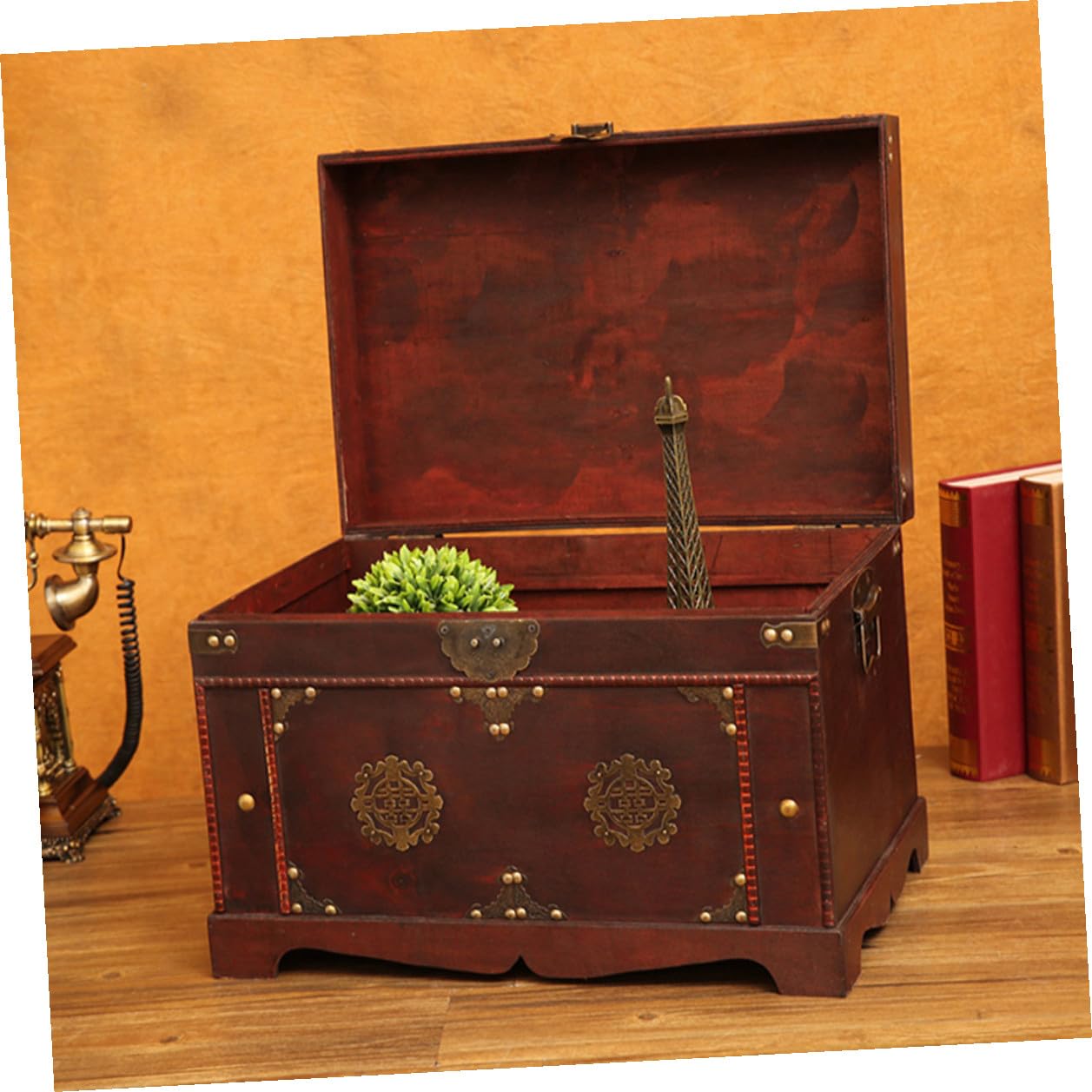 DECHOUS Vintage Holz Aufbewahrungsbox Braun mit Retro Stil und Dekorativer Funktion für Zuhause und Bastelarbeiten als Praktische Ordnungsbox