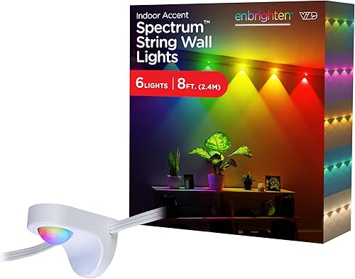 Enbrighten Spectrum 84313 - Tira de luces LED USB con control remoto para interiores, 8 pies con 6 luces, RGBWIC, color blanco