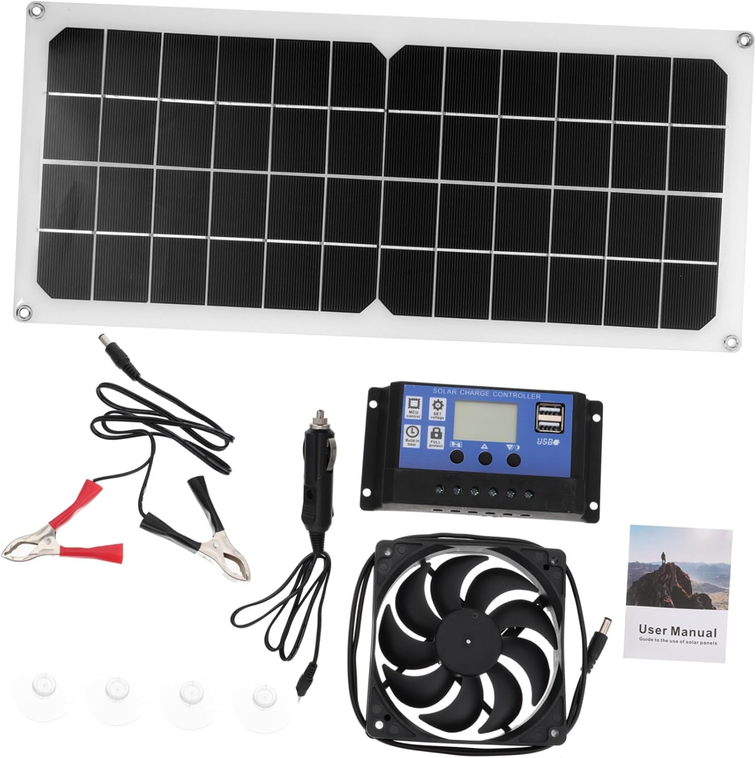 YARNOW Solar Panel Powered Fan Mini Kit Pet House Cooling Greenhouse Ventilation Exhaust Fan