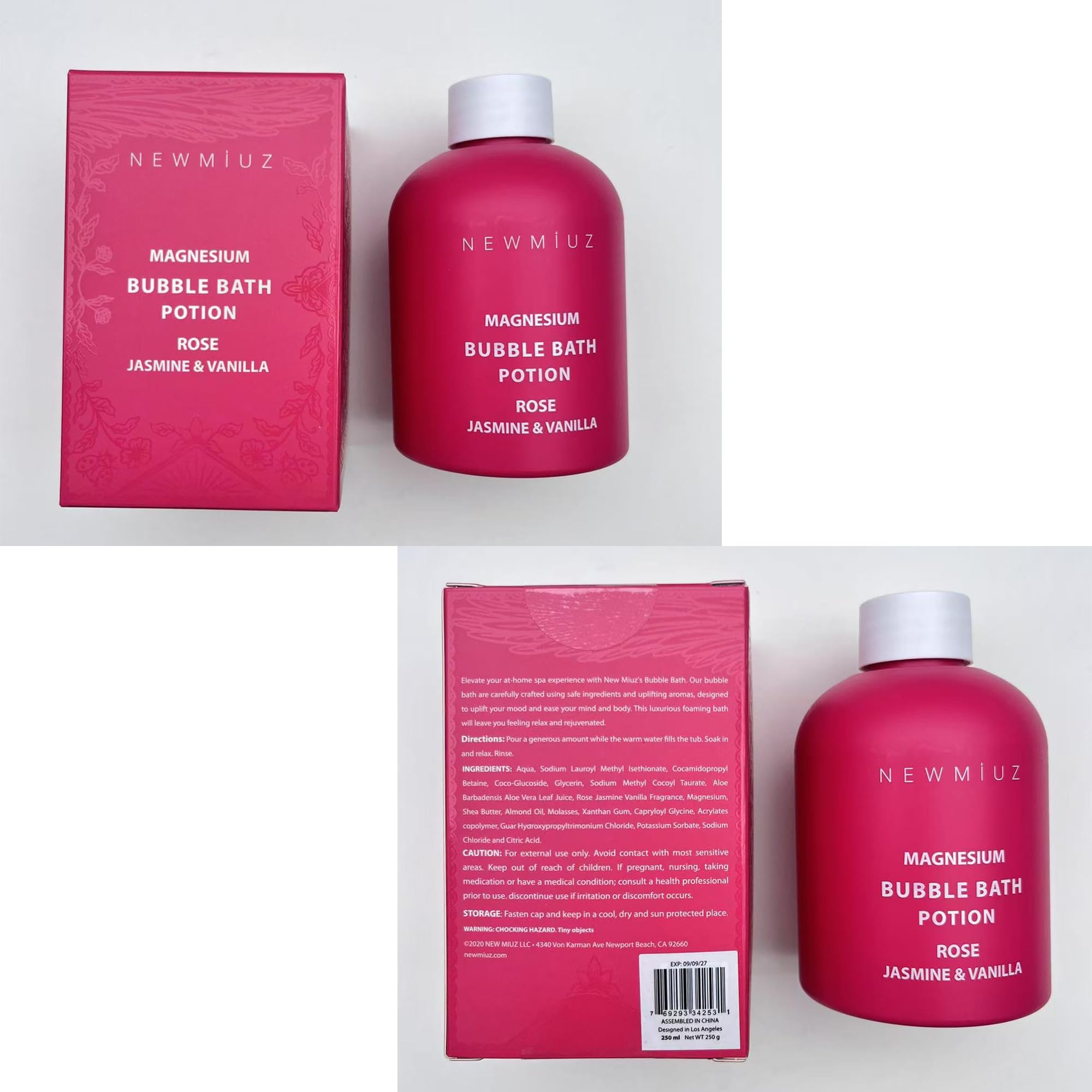 Magnesium Bubble Bath Rose Jasmine Vanilla Long Lasting Foam for Sore Muscles Epsom Salt Moisturizing Relaxing Stress Relief Spa Gift for Women