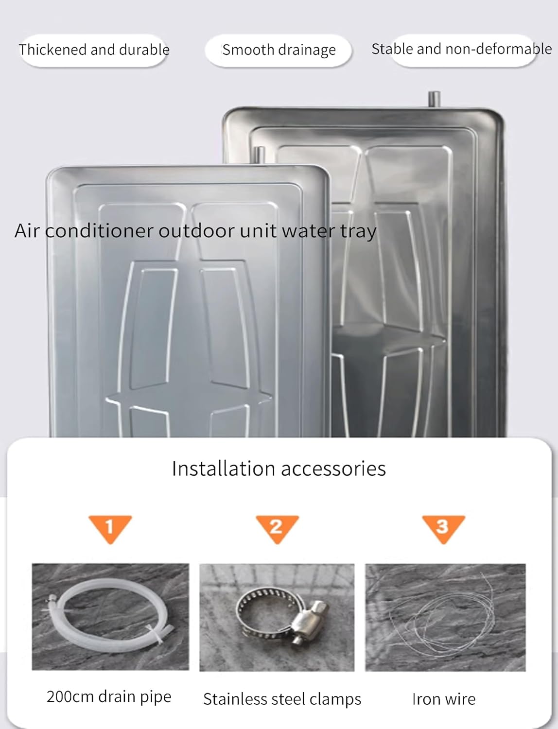 Air Conditioner Drip Tray Condensation Drain Pan Stainless Steel AC Drip Pan with Drain Kit for Window AC and Split Units(93x45x3cm)