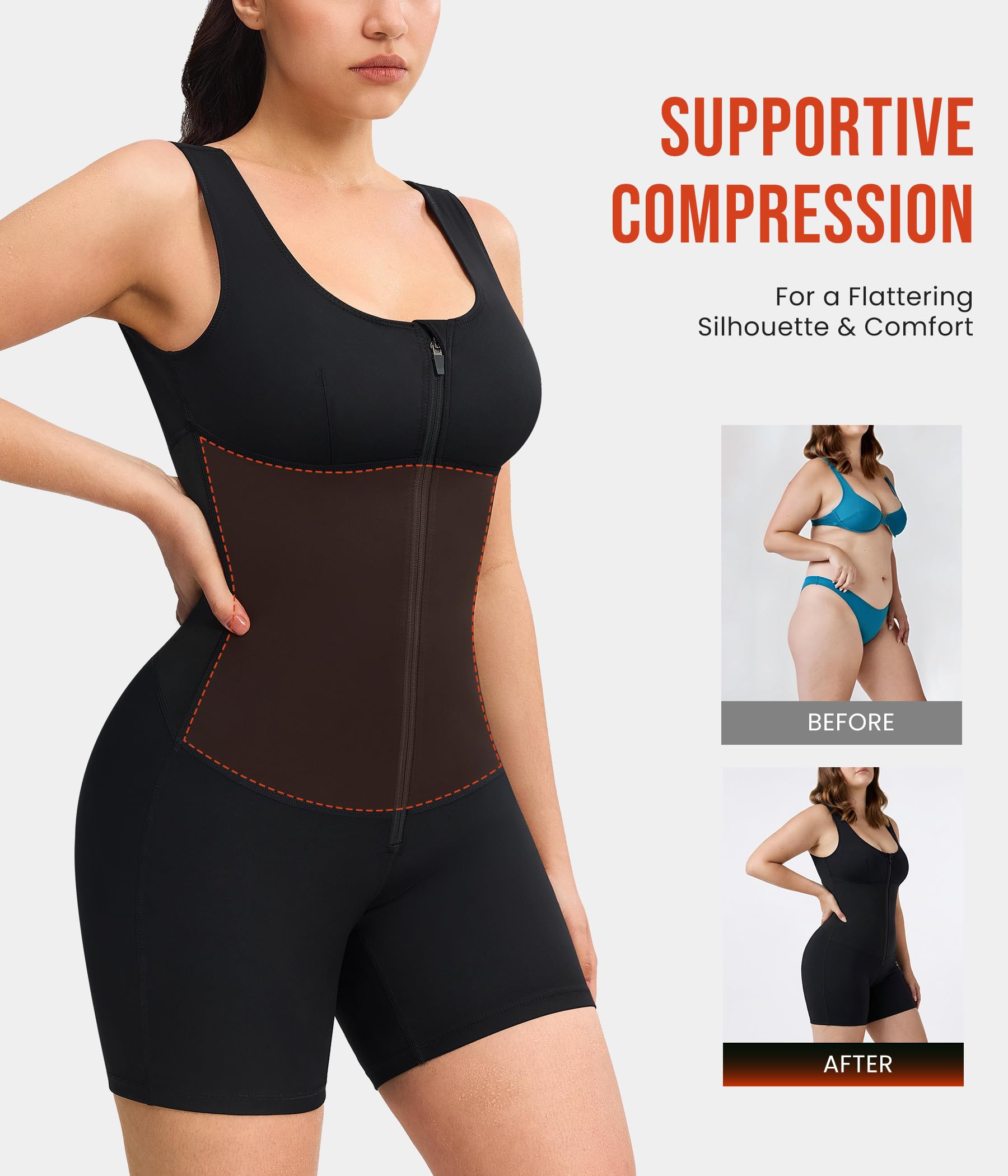 Junlan Vêtements de Sudation Femme Combinaison Intégrale Sauna Shapewear Élastique Vêtements de Sudation Survêtement de Sauna pour Femme avec Fermeture Éclair pour Sport, Yoga, Fitness