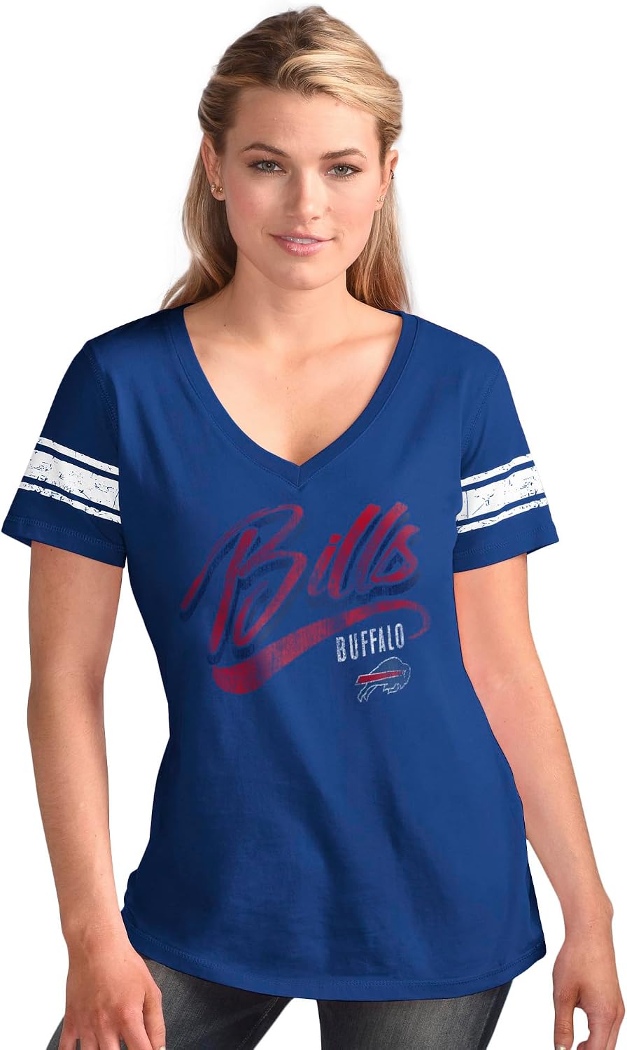 Pro Football Women's Script Field Distressed V-Neck T-Shirt