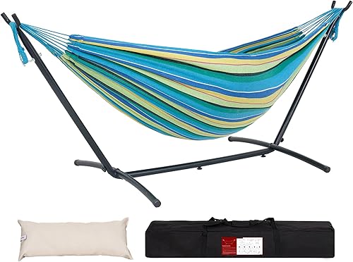 Lazy Daze Hammocks - Hamaca doble con soporte de acero de 9 pies para ahorrar espacio, incluye funda de transporte, capacidad de peso de 450 libras