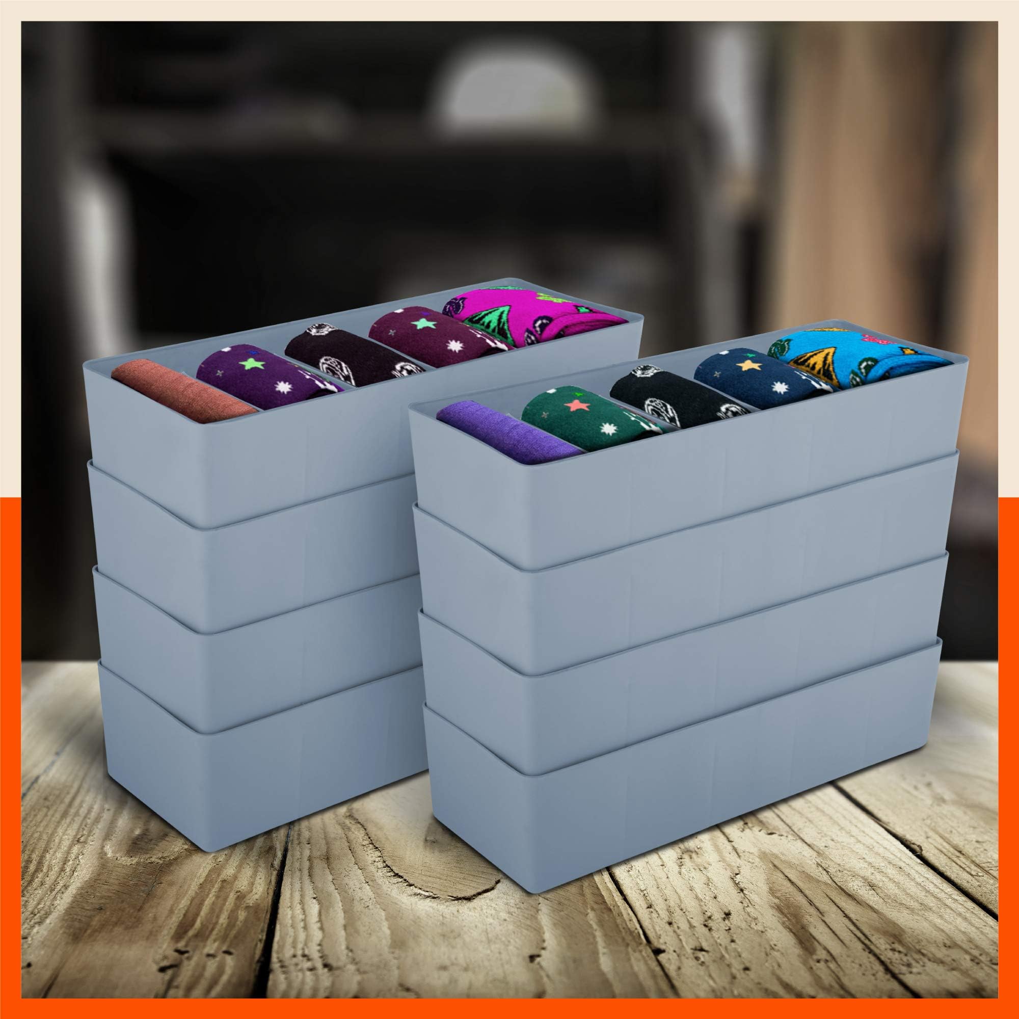 Bathla Stomo DORI Multipurpose Stackable Drawer/Wardrobe Organiser Rack for Home | Ash - Set of 8