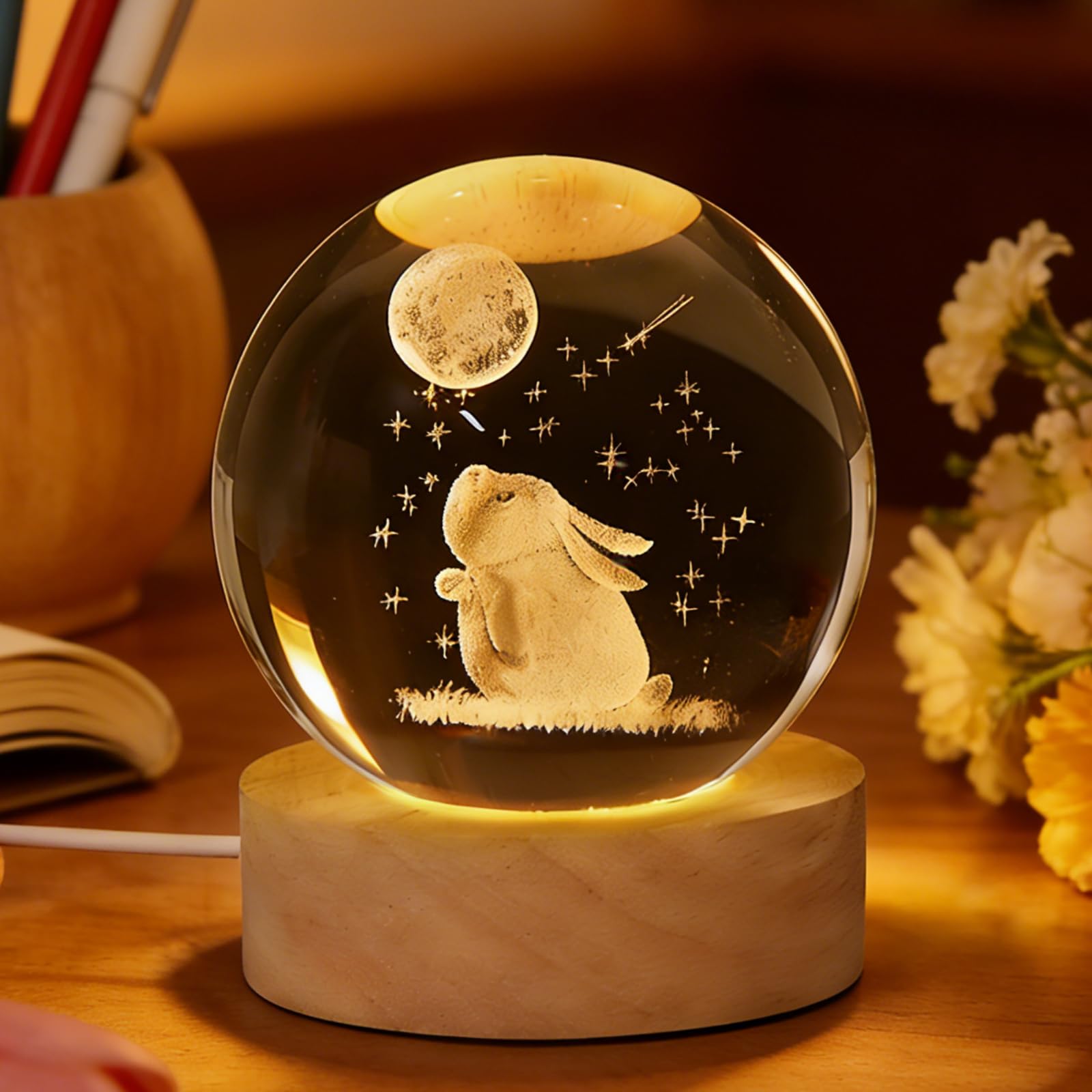 Sphère décorative cristal lapin pour illuminer votre bureau