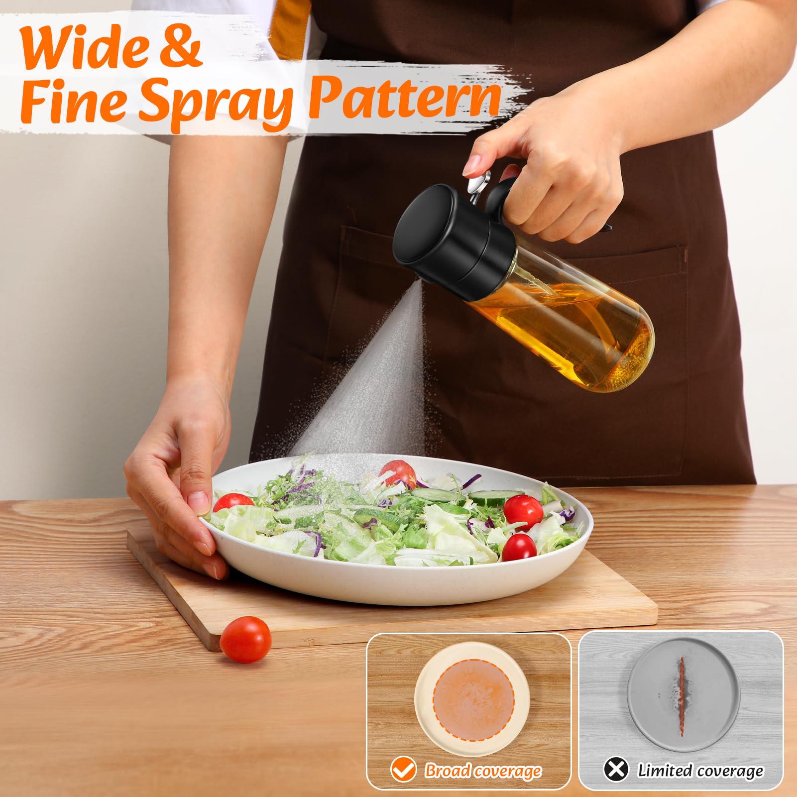 Spruzzino Per Olio In Vetro - Oliatore Con Spray Fine E Filtro Anti-Ostruzione - Per Friggitrice Ad Aria E Cucina Sana - 280 Ml - Foto 9