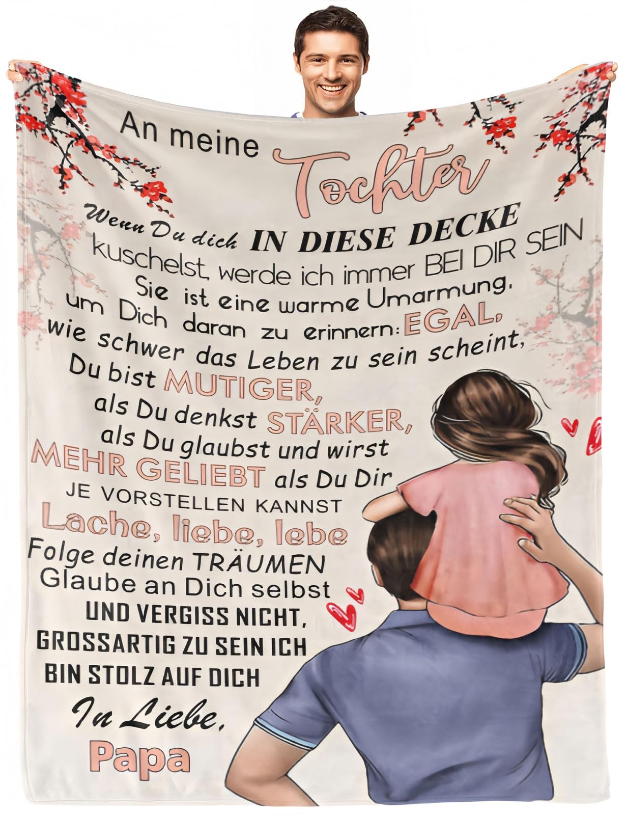 Personalisierte Kuscheldecke an Meine Tochter Von Papa, Super Weiche Decke, Decke von Vater an die Tochter Luftpost Decke Positiv Ermutigen Sie Ihre Tochter Geburtstag Geschenke 150x200cm