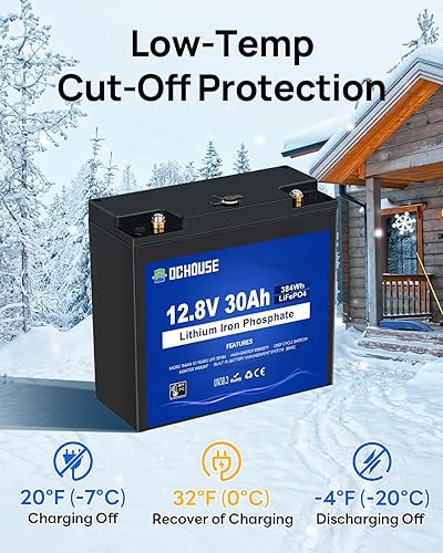 Miniatura 5 de DC HOUSE Mini batería LiFePO4 de 12 V 30 Ah con puerto de CC, mismo tamaño que 20 Ah, BMS de 30 A con corte de baja temperatura, BCI Group U1, más