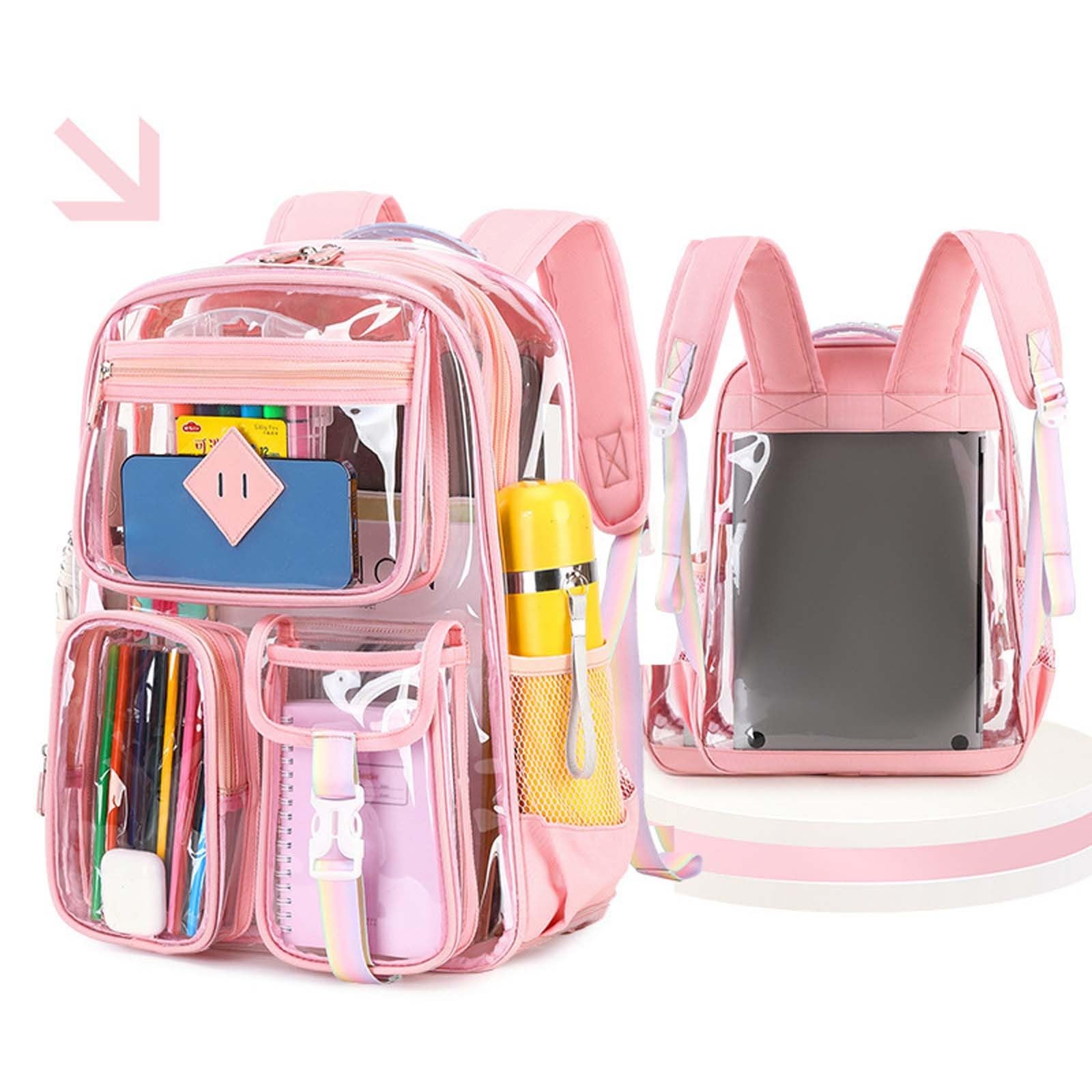 Generisch Zaino per la scuola trasparente con grande capacità per studenti elementari e medie 8 15, Colore: rosa., Einheitsgröße, Zaino da viaggio