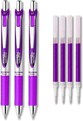 Miniatura 1 de Pentel EnerGel Deluxe RTX - Juego de bolígrafos de tinta de gel líquido, paquete de 3 con 4 recambios (violeta, 0.028 in)