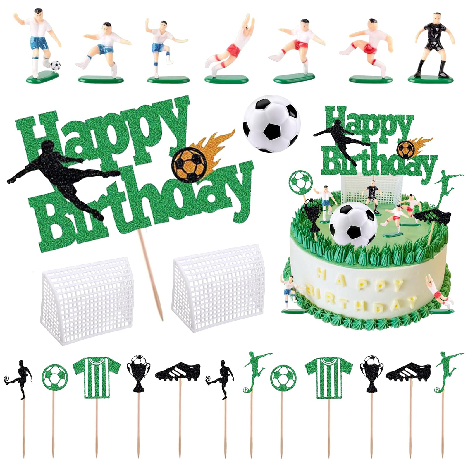 23 taartdecoraties voetbal, taarttoppers voor voetbaltaarten, decoratie voor voetbalfeesten, voor jongens en kinderen