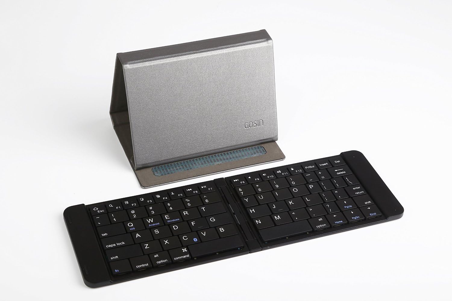 [Foldable Keyboard] Gosin® Universal Aluminum Foldable Bluetooth Pocket Size Mini Keyboard with Leather Case Cover for iPad, iPhone, Android devices, and Windows tablets, Wireless Portable Ultra-slim Handheld (Foldable Keyboard Black)