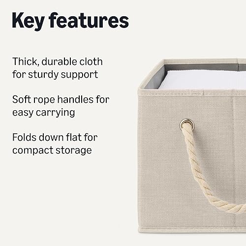 Miniatura 2 de Tienda Basics Contenedores de almacenamiento plegables con asas de cuerda, lino, grandes, paquete de 3