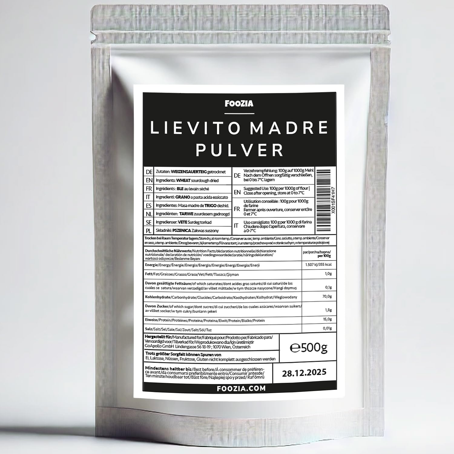 Lievito Madre - Masa fermentada de trigo seca en polvo con fuerte fuerza motriz de 500 g Foozia