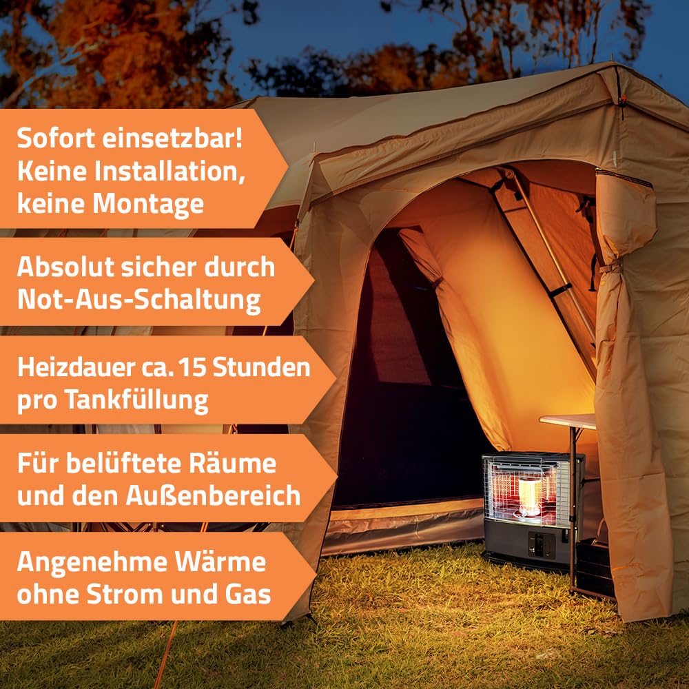 ration1.de Petroleumheizung 3000 Watt mit Handpumpe, Heizstrahler für Outdoor, Camping, Garten, Terrasse, Werkstatt, Stromausfall, mobile Heizung für belüftete Räume bis 50m²