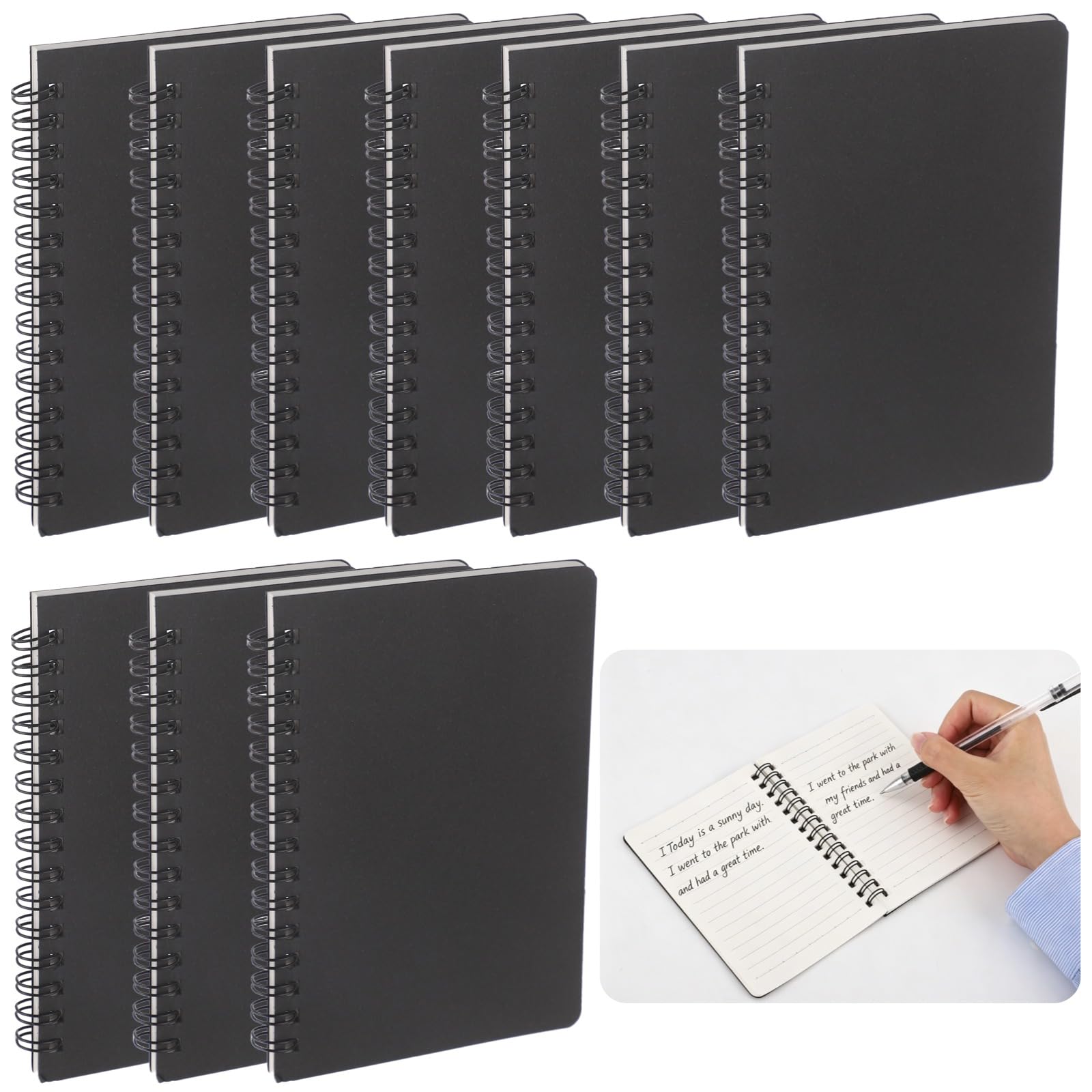 Skdqiee 10 Pcs A6 Spiral Notebooks, 5.5 x 3.9 in Mini Wirebound Journals with Lined Pages, Kraft Cover, 50 Sheets 100 Pages for Office, Classroom, Daily Notes and Travel (Black)