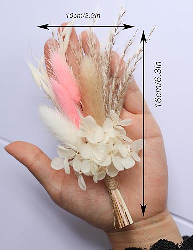 Miniatura 8 de Juego de 6 mini ramos de flores secas para bodas bohemias para centros de mesa, caja de regalo de dama de honor, boda bohemia, mesa de pastel de