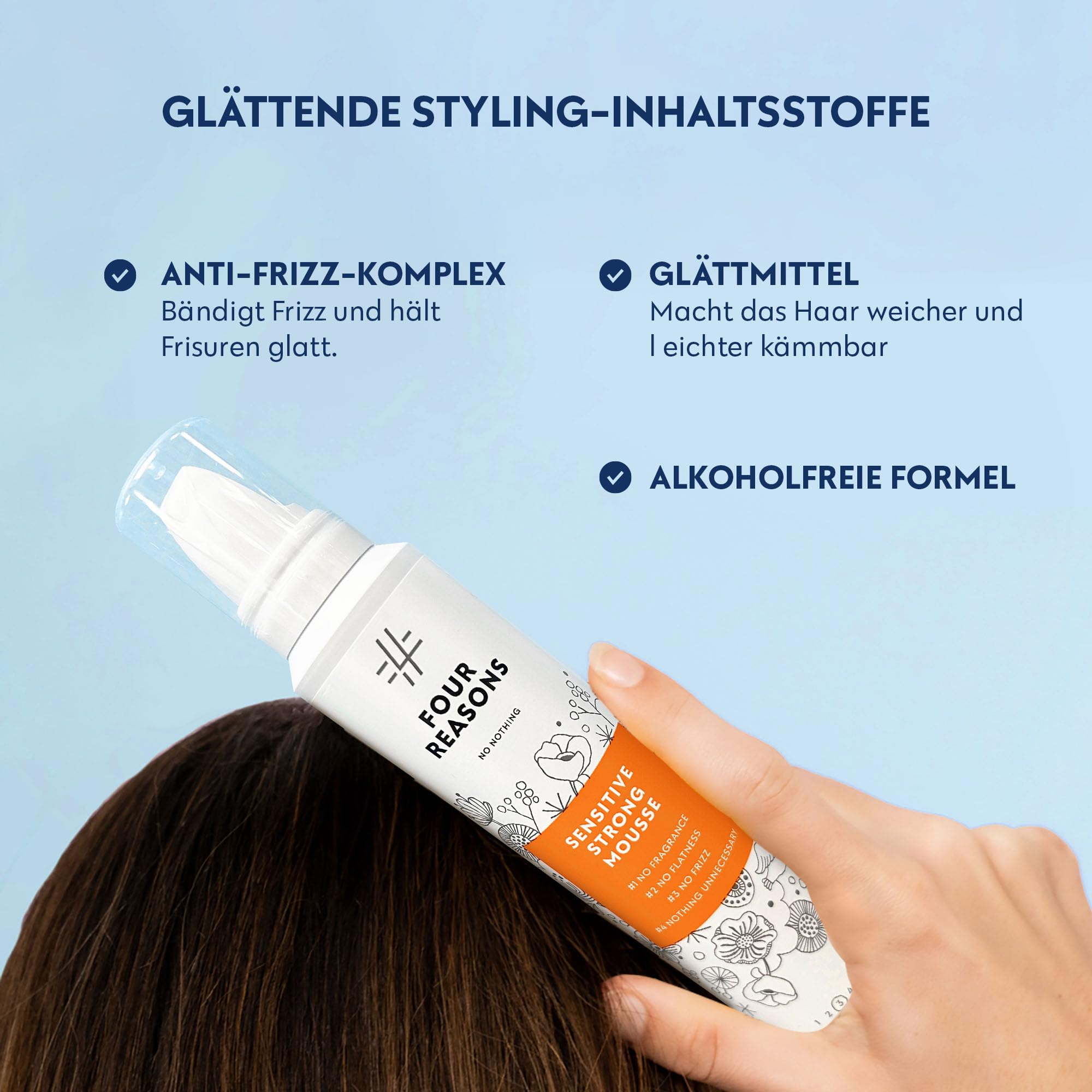 No nothing Mousse forte très sensible - Sans parfum, hypoallergénique, sans alcool, sans parfum pour le volume - Sans gluten, sans soja, sans paraben - 6,8 oz